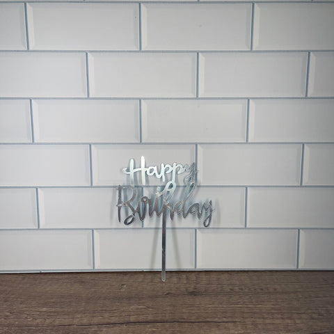 Silver Happy Birthday Cake Topper (1 pc)