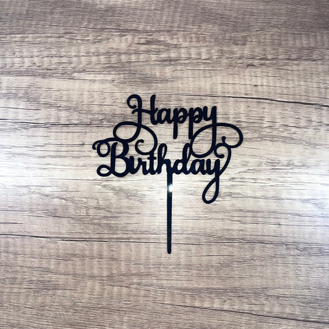 Black Happy Birthday Cake Topper (1 pc)