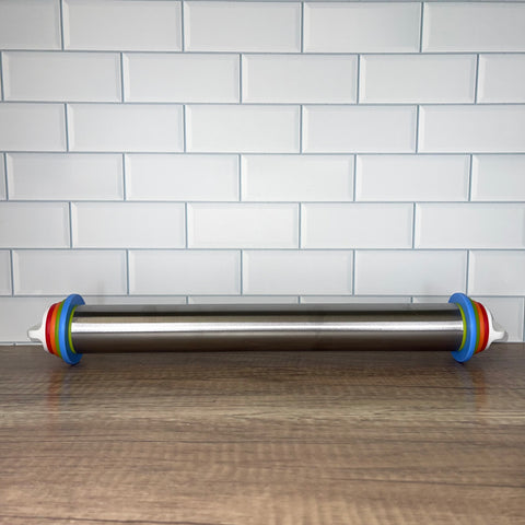 Metal Rolling Pin 14” with guides (3/8”, 1/4”, 1/8”, 1/16”)
