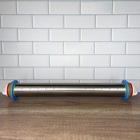 Metal Rolling Pin 14” with guides (3/8”, 1/4”, 1/8”, 1/16”)