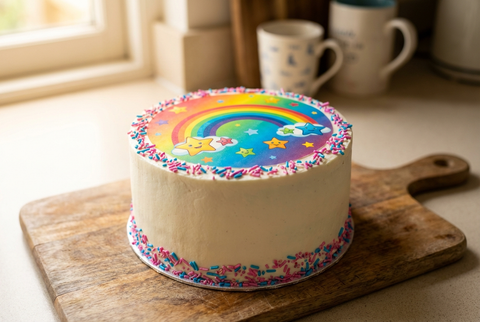 Custom edible image birthday cake with colorful design